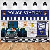 Animacinis policijos fonas Policijos nuovados automobilio fono baneris Vaikų gimtadienio vakarėlio dekoracija Kūdikio krikštynų reikmenys Fotografijos rekvizitas 120X90CM gray