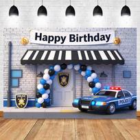 Animacinis policijos fonas Policijos nuovados automobilio fono baneris Vaikų gimtadienio vakarėlio dekoracija Kūdikio krikštynų reikmenys Fotografijos rekvizitas 150X100CM