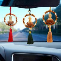 Buddha Statue Car Rearview Mirror Pendant Wood Tassel Car Hanging žalia