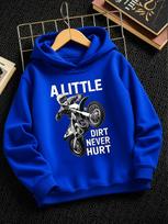 Dirt Bike Motocross Kids Hoodie Cool Slogan Off‑road Motorcycle Graphic Autumn Winter Fleece Warm Casual Hooded Sweatshirt 110 blue