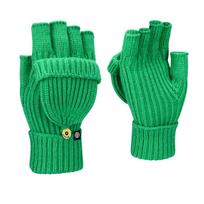 Candy Colored Finger exposed Flip Half Finger Glove Knitted Touch Screen Warm Gloves Dual Purpose Double Layer Thickened Cold Proof Autumn and Winter average size green
