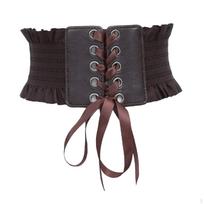 Tied Waspie Girdle Strechy Wrap with Tassel Bow Tie Accessories Costume Underbust Band for Dress Dark Brown black