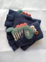 New Kawaii Cartoon Dino Kids Gloves Half Finger Flip Gloves for Boys Girls Children Winter Warmth Writing Gloves 3-6T gray