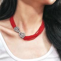 Retro Lazy Ten-Layer Italian Style New Year'S Red And Red Opal Necklace Women'S Collarbone Chain Evening Chain brown