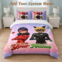 Bedding Set 1 Duvet Cover 2 Pillowcases Miraculous Ladybug Print Soft Bed Linen Bedroom Decor 140cmx200cm black