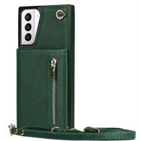 Zipper Wallet Case for Samsung Galaxy S21 S23 FE S22 S24 S25 S26 Plus Note 20 Ultra Card Holder Lanyard Crossbody Leather Cover Galaxy S25 žalia