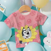 Hot Bluey Kids 3D Short Sleeve T-Shirt Summer Cool Quick-Dry Cartoon Anime Print Breathable Tee for Boys and Girls 2026 130 pink