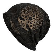 Custom Winter Warm Bonnet Homme Knit Hats Tree Of Life With Triquetra On Futhark Beanie Cap Vikings Beanies Caps Unisex WoUnisex One Size black