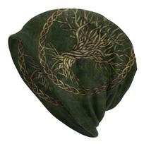 Custom Winter Warm Bonnet Homme Knit Hats Tree Of Life With Triquetra On Futhark Beanie Cap Vikings Beanies Caps Unisex WoUnisex One Size black