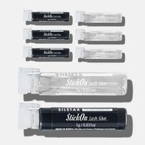 SILSTAR PROFESSIONAL Strip Lash Glue Stick-On Bottle with Stick, 0.07oz (1g) x 8 - Black & Clear Assortment, Half & Half  Latex-Free  Strong Hold to white