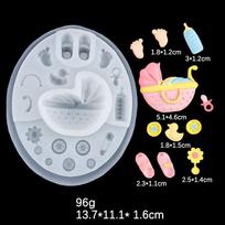 3D Baby Shower Pram Design Silicone Mold Fondant Chocolate Mould DIY Clay Model Cake Decorating Tool Baking Accessories white