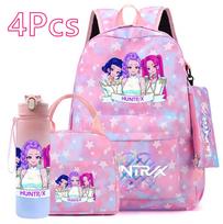 4 vnt./rinkinys KPOP spausdintas kuprinė, rankinė, pieštukinė su 750 ml vandens buteliuku paaugliui berniukui, mergaitei, didelės talpos knygų krepšys, mokyklinė kuprinė, gertuvė pink
