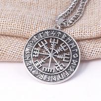 Norse Viking Odin's Runes Necklace Vegvisir Symbol Compass Pendant Vintage Necklaces for Women Men Jewelry gray