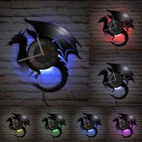 Yin Yang Dragon Art Ancient Mythical Animal Wall Clock Chinese Fantasy Monster Vinyl Record Wall Clock Home Decor Clock Gift black