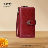 1Pc High Quality Women Wallet RFID Anti-theft Leather Wallets for Woman Long Zipper Large Ladies Clutch Bag Female Purse Card Holder brown