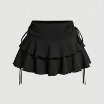 Sijonas mergaitėms su raišteliais, trumpas mini sijonas, prigludęs, paaugliams, aukštas juosmuo, A formos sijonas, su raukiniais, torto suknelė, klostuoti mini sijonai, moteris M black