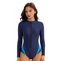 Women Long Sleeve Zipper Tight One Piece Sun Protection Surfing Swimwear For Female L mėlyna