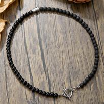 Matte Gray Natural Stone Beaded Choker Necklace Black Lava Rock with Gold Spacers Minimalist Unisex Boho Neck Jewelry style 3 gray