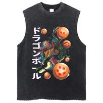 Anime Grafinis Dragon Ball Spaudinys Berankoviai Kasdieniai Marškinėliai Laisvi Marškinėliai Retro Skalbta Japoniško Stiliaus Vyriška Didelio Dydžio Liemenė M black