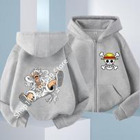 Vienas gabalas Anime Hoodie berniukams mergaitėms Užtraukiama striukė Luffy grafinis spaudinys Palaidinė Atsitiktiniai viršutiniai drabužiai Naujas dydis 100-160 110 gray
