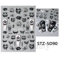 Juodo diržo 5D reljefiniai lipdukai gotikiniai Helovino stileto moliūgo kaukolės voratinklio užtrauktuko manikiūro nagų gelis lipnūs dekorai 3 pcs gray