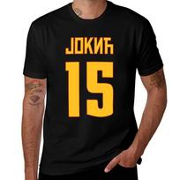 Nikola Jokic Denveris 15 Serbiškas kirilica Geltonas T marškinėlis Sportinis Laisvalaikio Trumpomis Rankovėmis Medvilninis T marškinėlis L yellow