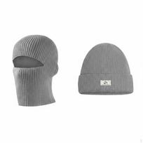 Balaclava Knit Hat Ear Guard 2 in 1 Beanie Windproof 2in1 Pullover for Men, Outdoor pilka spalva