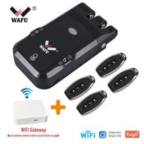 Belaidis išmanusis durų užraktas su nuotolinio valdymo pulteliu ir įmontuota atsargine baterija vagysčių prevencijai Silver, 4 remotes + Tuya Bluetooth unlock