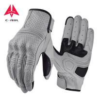 Silver Retro Real Leather Motorcycle Gloves Full Finger Breathable Motorbike Gloves Motocross Shockproof Pads Protective Glove M pilka spalva
