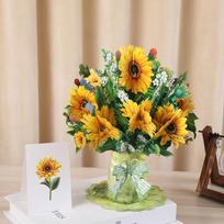 Premium 3D Pop Up Flower Bouquet Card Mothers Day Gift Valentines Day Anniversary Birthday Greeting Cards Thank You Wishes Gifts 1pcs yellow