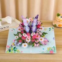 3D Pop-up Cartoon Butterfly Birthday Greeting Card for Kids white