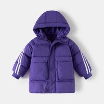 Kids Thickened Mid Length Hooded Padded Coat Unisex Casual Winter Outerwear 150cm