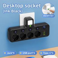 ES kištukinis prailgintuvas su AC lizdais, USB ir Type-C prievadais, dvi specifikacijos, nepriklausomi jungikliai ir mažas naktinis apšvietimas 【B】Jack*4+USB*2+TypeC*1
