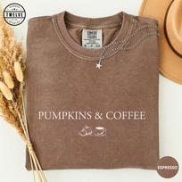 Comfort Colors Pumpkins and Coffee Shirt, Pumpkin Spice Shirt, Fall Tshirt, Autumn Tee, Coffee Lover Gift, Fall Gift for Her, Autumn Gift 120 gray
