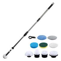 Electric Spin Brush Shower Scrubber with Long Handle IPX7 Waterproof Detachable Rechargeable Cordless Tile Scrubber Floor Cleaning Brush C gray