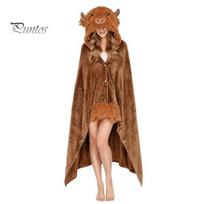 Comfortable Loungewear for Women Halloween Wearable Blanket Hoodie, Cozy Hooded Highland Cow Cape, Soft Festive Winter Throw Plush Sloth Black One Size B