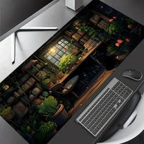 Large Gaming Mouse Pad 900x400 with Black Cat Green Plants Design mouse mat Non-Slip Rubber Stitched Edges Home Office Desk pad 30cmx60cm(11.8x23.6inch) gray