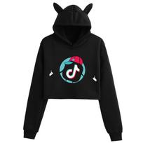 Women Tik Tok Short Pullover Hoodie Spring Autumn Sweatshirt Jumper Crop Tops Black Hand,M black
