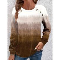 Spring Long Sleeve Round Neck Herringbone Button Decorated Women's Clothing XXL ruda