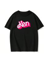 Men Summer Fashion T-Shirt Pink Ken Letter Print Tops Tees Male Casual O-Neck Clothing Short Sleeve Harajuku Streetwear XXXXXL juoda