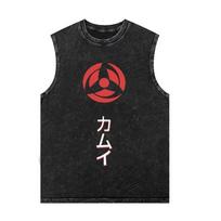 Vintage Washed Japanese Naruto Anime Harajuku Short-Sleeved Vest Gym T-Shirt Oversized Men's Women's Tops 3XL black