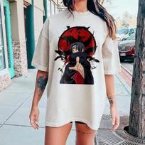 Medvilniniai Karštas Parduodamas Anime 'Naruto' - Organizuota Xiao, Su Uchiha Itachi Atspaudu Patogūs Laisvalaikio Trumpos Rankovės XXXL balta