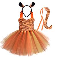 Helovino gyvūno kostiumas vaikams Karvės Tigras Žirafa Leopardas Zebras Vaikų Mergaičių Tutu Suknelės Spektaklio Šokio Suknelė 5-6T orange