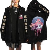 Japanese Anime Demon Slayer Zipper Jackets Sweatshirt Nezuko Kamado Mange Y2k Zip Up Hoodies Kimetsu No Yaiba Cartoon Streetwear XL gray