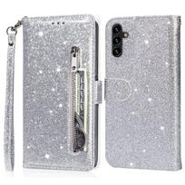 Samsung Galaxy A56 5G Flip Case, Wallet Zipper Pocket Glittery, Silver
