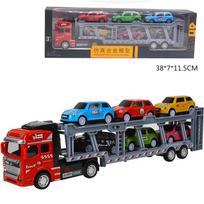 1/50 apvalių metalinių žaislinių automobilių sunkvežimis su 6 vnt mini automobiliais, lydinio žaislinės transporto priemonės žaidimų rinkiniai vaikams berniukams Kalėdų gimtadienio dovana 1/50-Size:32.2*9*4.5cm raudona