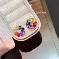 Mona Lisa Luxury Gem-Studded Rainbow Flower Earrings gray