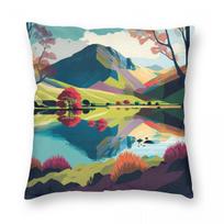 Lake District Vibrant Landscape Square Pillowcase Polyester Linen Velvet Pattern Decor Pillow Case Bed Cushion Cover Short plush 18*18(CM)-1Pcs beige