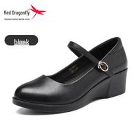 Red Dragonfly Women’s Mary Jane Wedge Heel Leather Shoes - Thick Sole, Casual, Genuine Leather Summer Style for Mothers. 36 juoda