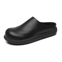Suede Leather Half Shoes For Men Mules Semi-Drag Loafers Slippers  Adults Open-Back Casual Shoes Slides Sandal Slip On Flats 41 black